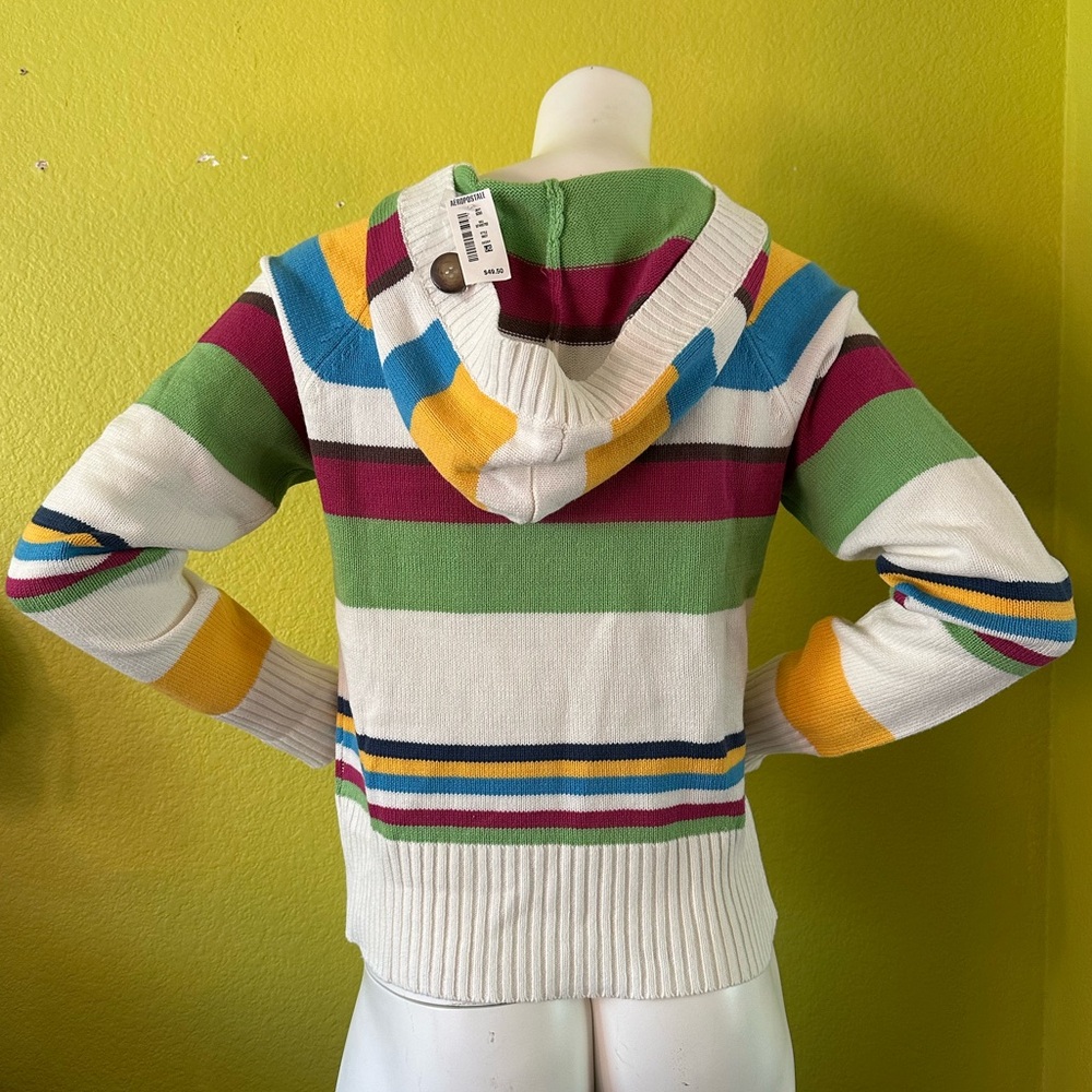 Aeropostale Large Multicolor Stripped Sweater with Hoodie & Buttons - Picture 3 of 4